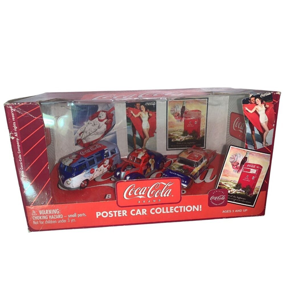 2003 Johnny Lightning Coca Cola Poster Car Collection 65VWBUS 37Coupe 59TBIRD - Picture 2 of 7
